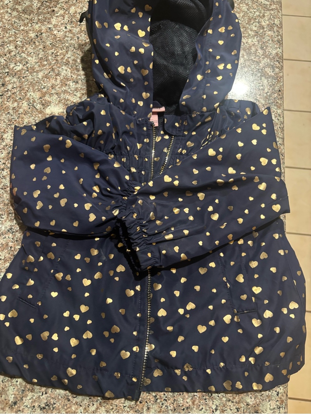 Juicy Couture Navy Hooded Raincoat with Gold Heart Print